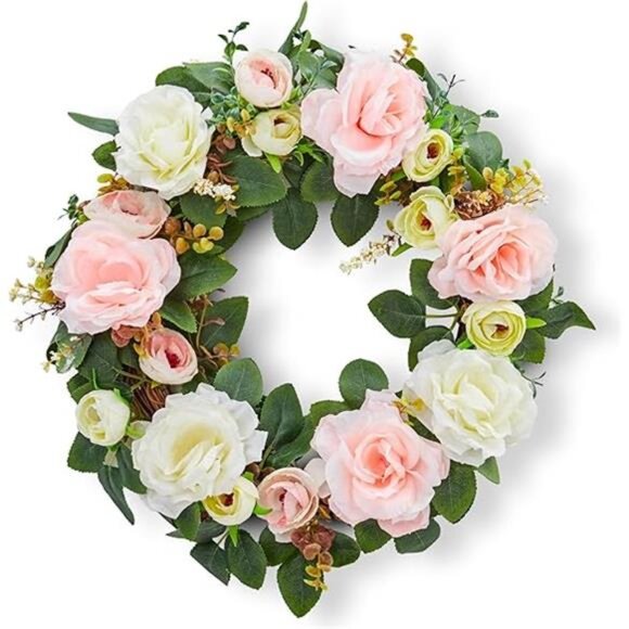 Spring Wreaths for Front Door, 15.7" Artificial Rose Peony Flower Wreath Spring - Picture 7 of 7